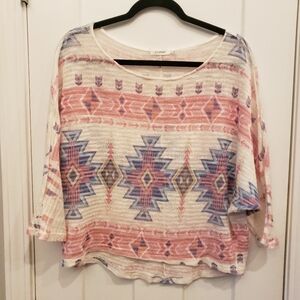 Pink and Blue Geometric Knit Blouse